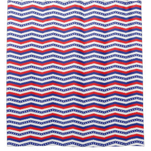 Rideaux De Douche Red White and Blue Stars and Stripes Chevron