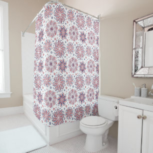 Rideaux De Douche Red White and Blue Stars et Fireworks