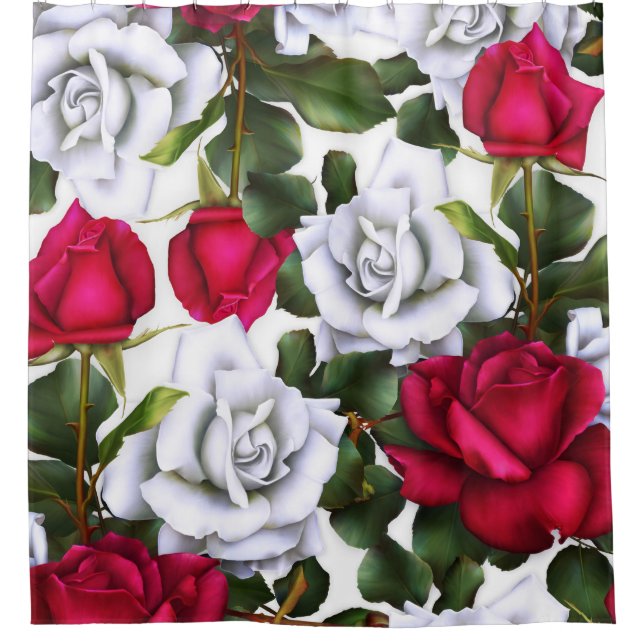 Rideaux De Douche Red & White Roses Shabby Chic Rustic Modern Glam (Devant)