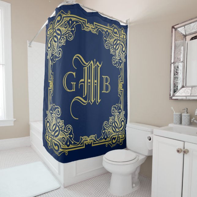 Rideaux De Douche Regal Gold Monogramme Choisissez votre couleur Arr (En situation)