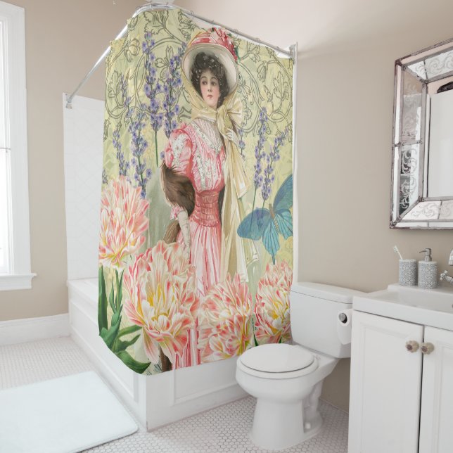 Rideaux De Douche Regency de femme victorienne rose (En situation)