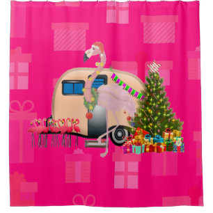Rideaux De Douche remorque flamingo de noël
