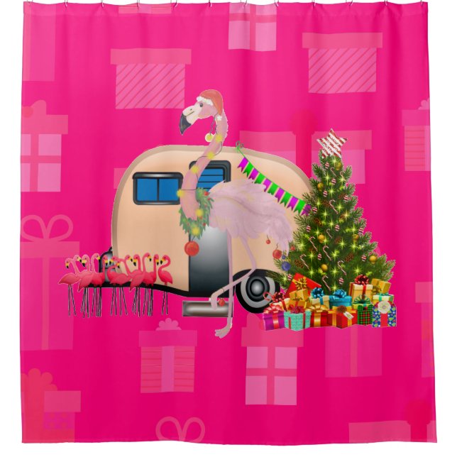 Rideaux De Douche remorque flamingo de noël (Devant)