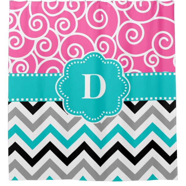 Rideaux De Douche Remous turquoise rose Chevron personnalisé (Devant)