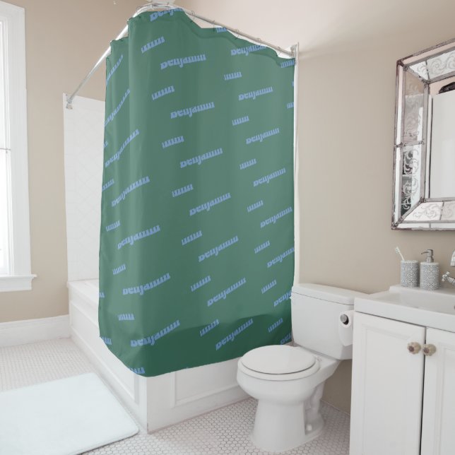 Rideaux De Douche Répéter le nom du script personnalisé Motif Vert B (En situation)