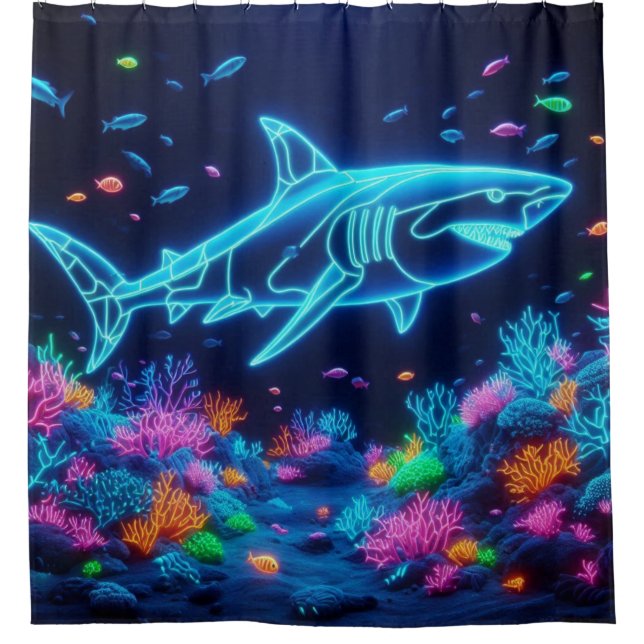 Rideaux De Douche Requin néon coloré (Devant)