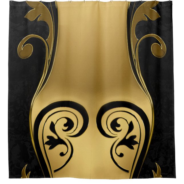 Rideaux De Douche Résumé avec accents Gold sur Black & White (Devant)