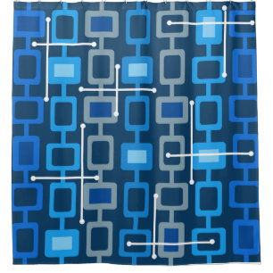 Rideaux De Douche Retro 1950s Motif géométrique bleu
