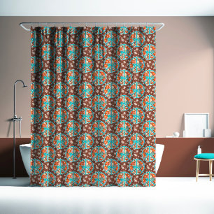Rideaux De Douche RETRO 60s 70s Hippie Floral Signe de Paix Marron B
