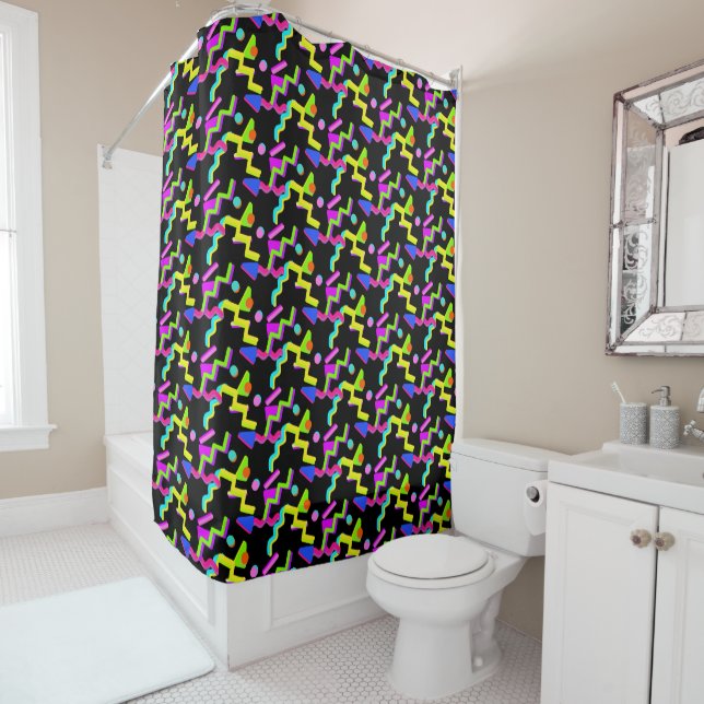 Rideaux De Douche Retro 80s & 90s Neon Abstrait Motif (En situation)