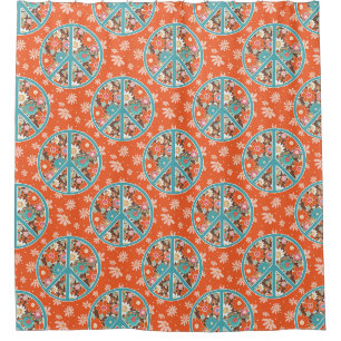 Rideaux De Douche RETRO années 60 70 Hippie Floral Signe de Paix Ora