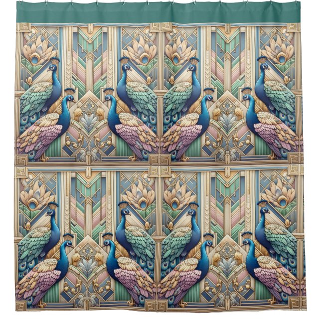 Rideaux De Douche Retro Art Deco Peacocks (Devant)