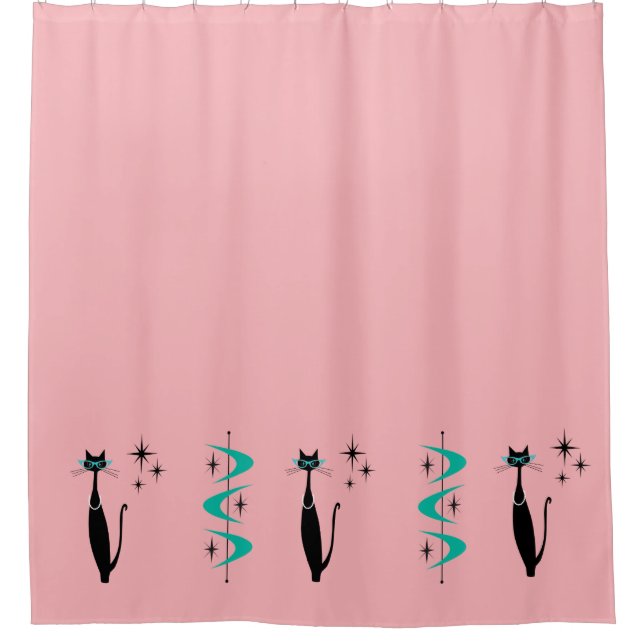 Rideaux De Douche Retro Atomique Moyen Siècle Moderne MCM Kitty Cat (Devant)