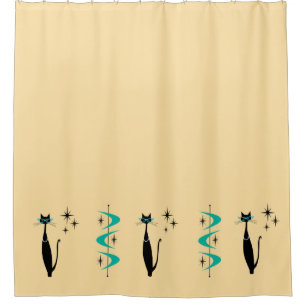 Rideaux De Douche Retro Atomique Moyen Siècle Moderne MCM Kitty Cat