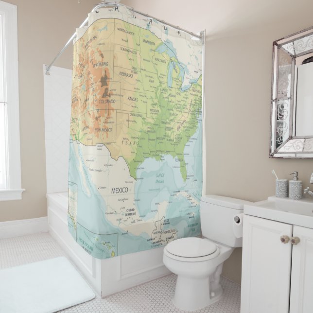 Rideaux De Douche Rétro carte couleur du monde (En situation)