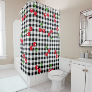 Rideaux De Douche Retro Chic Cute Rouge Cerise Noir & Blanc En vichy