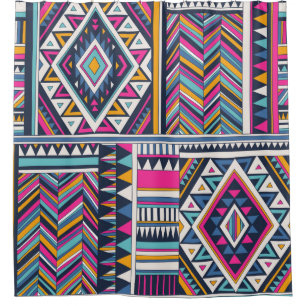 Rideaux De Douche retro colored tribal vintage seamless pattern. azt