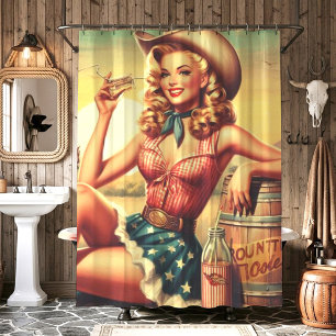 Rideaux De Douche Retro Cute Cowgirl