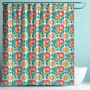 Rideaux De Douche RETRO Fleurs de soleil hippies florales en coquill