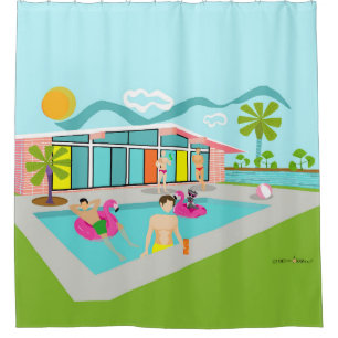 Rideaux De Douche Retro Gay Pink Flamant rose Pool Party
