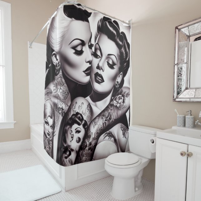 Rideaux De Douche Retro Glam Tattoo Girls (En situation)