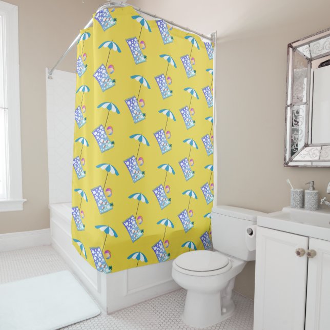 Rideaux De Douche Rétro jaune de coutume de parapluie de serviette (En situation)