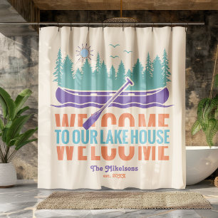 Rideaux De Douche Retro Lake House Nom de famille
