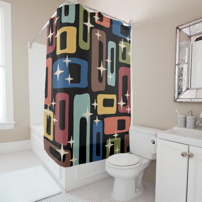 Rideaux De Douche Retro Mid-Century Moderne Abstrait (En situation)