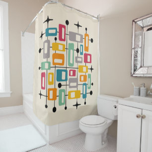 Rideaux De Douche Retro Mid-Century Moderne Abstrait