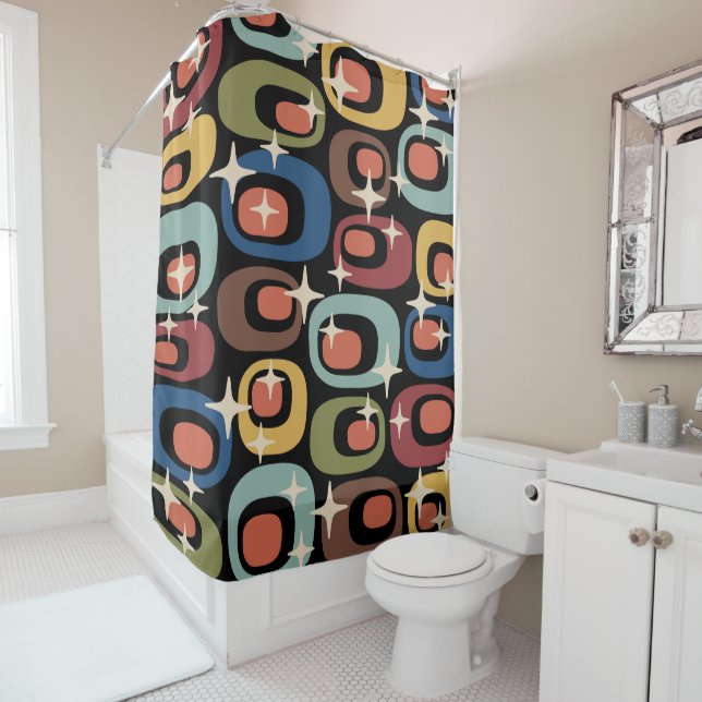 Rideaux De Douche Retro Mid-Century Moderne Abstrait (En situation)
