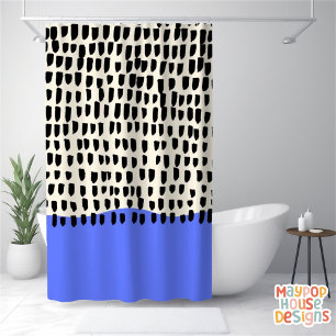 Rideaux De Douche Retro Mid-Century moderne Bleu Noir Abstrait