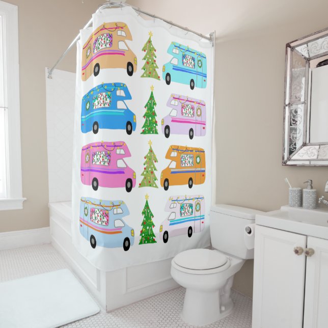Rideaux De Douche Rétro RV Motorhome Camping Noël Noël (En situation)