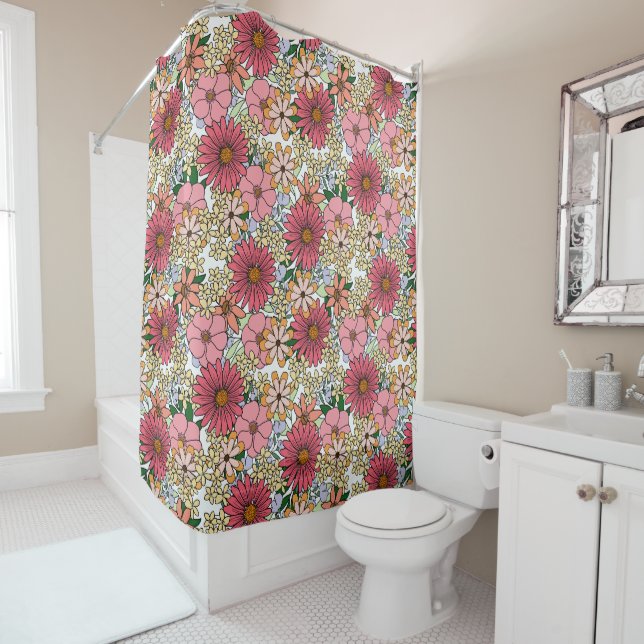 Rideaux De Douche Retro Super Floral Daisy Boho (En situation)