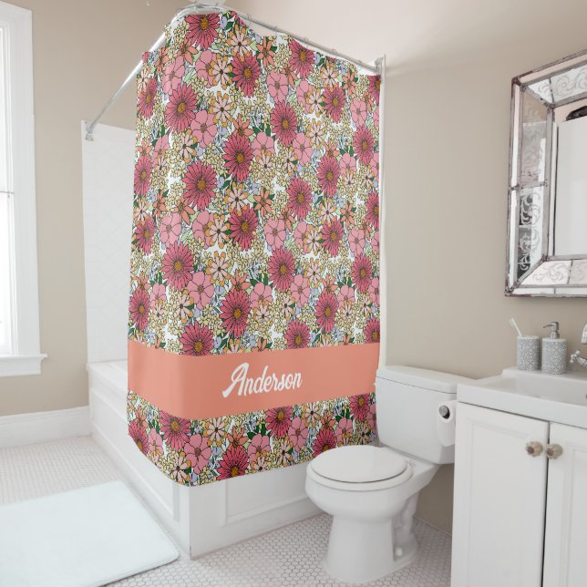 Rideaux De Douche Retro Super Floral Daisy Boho (En situation)