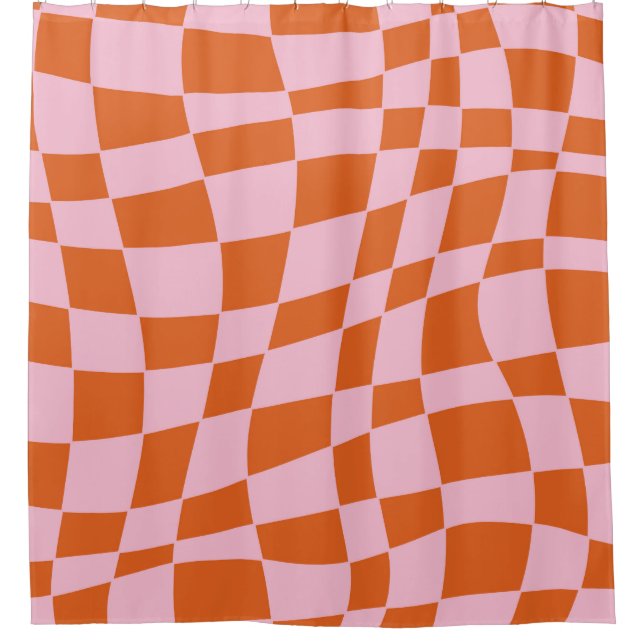 Rideaux De Douche Retro Super Wavy Psychedelic Checkerboard Vérifier (Devant)