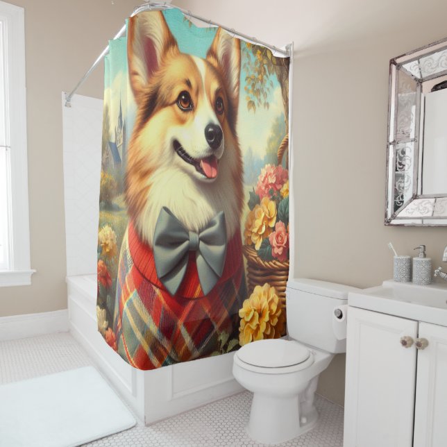 Rideaux De Douche Retro Welsh Corgi Cardigan Peinture (En situation)