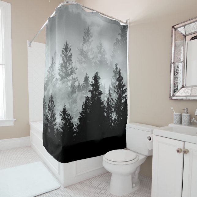 Rideaux De Douche Rêve de la Forêt Noire & Blanche #2 #mur #décorati (En situation)