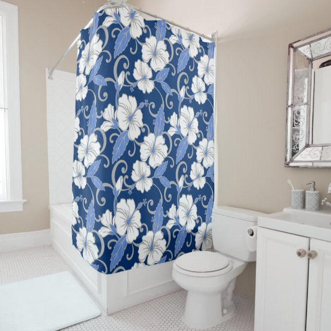 RIDEAUX DE DOUCHE RÊVE POLYNÉSIENNE (BLEU) (En situation)