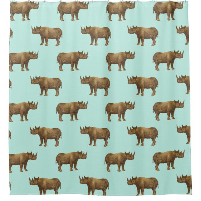 Rideaux De Douche Rhino Motif Turquoise et doré (Devant)