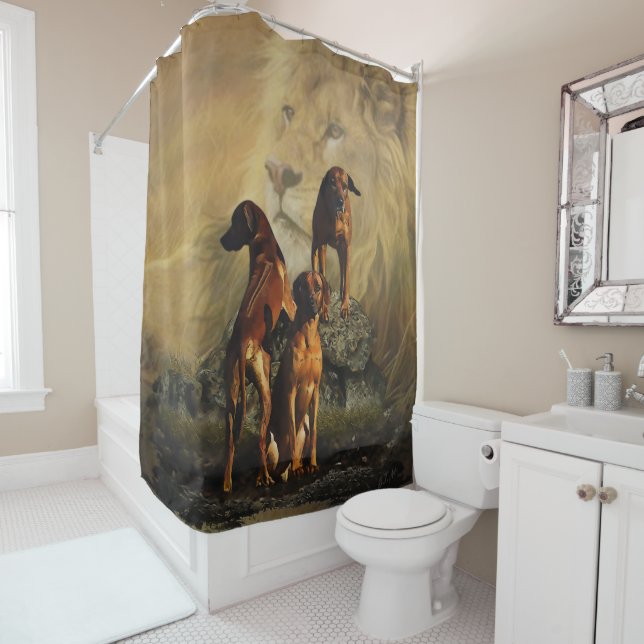 Rideaux De Douche Rhodesian Ridgeback avec Lion (En situation)