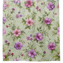 "Rideau de douche floral lavande violet vintage"