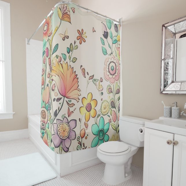 Rideaux de douche Rideau de fleurs (En situation)