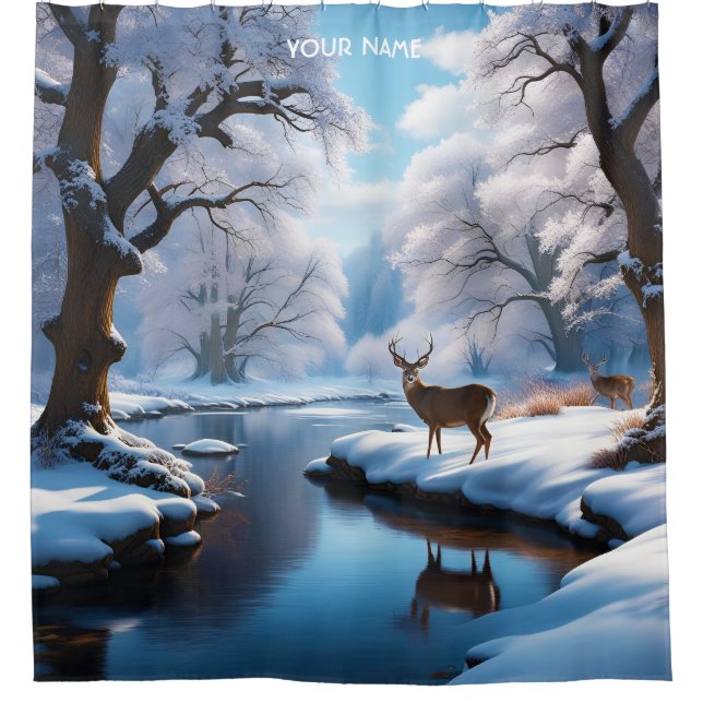 Rideaux De Douche Rivière d'hiver de Imaginaire Vivid Deer (Devant)