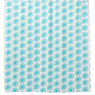 Rideaux De Douche Robin Egg Blue Daisy Print, Hippie Flowers Motif