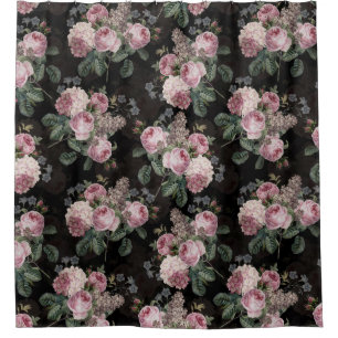 Rideaux De Douche Rococo Vintage Noir Bouquets Roses Jardin