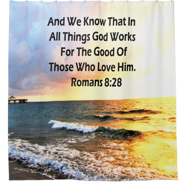 RIDEAUX DE DOUCHE ROMAINS DE SÉRENE 8:28 SCRIPTURE VERSE (Devant)