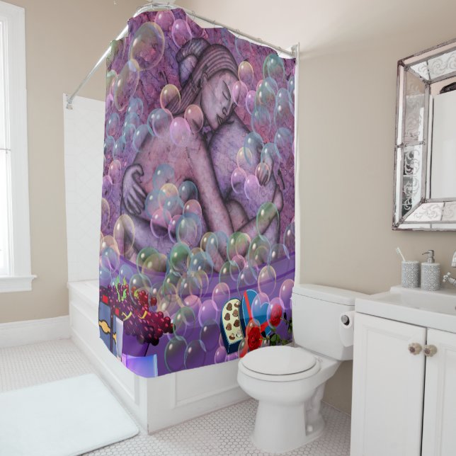 Rideaux De Douche Romance - Bulles de bain Abstraites (En situation)