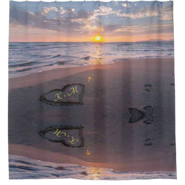 Rideaux De Douche Romance Sunset Beach Coeur Monogramme Douche Ridea (Devant)