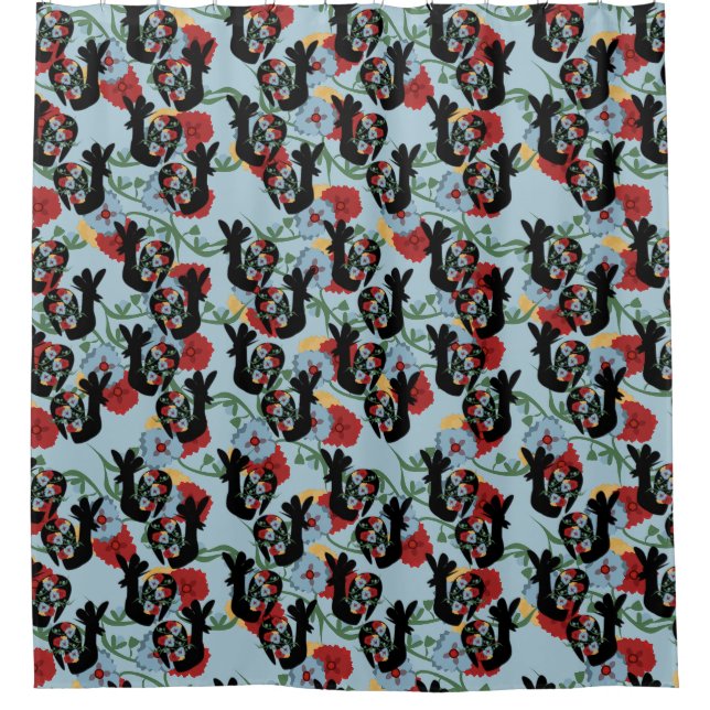 Rideaux De Douche Roosters Folk Floral Motif mexicain (Devant)