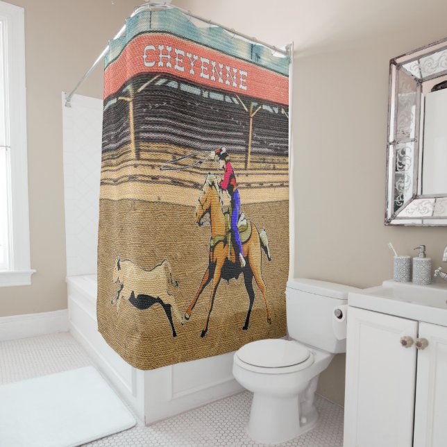 Rideaux De Douche Roping de veau de cowboy de rodéo de Cheyenne (En situation)